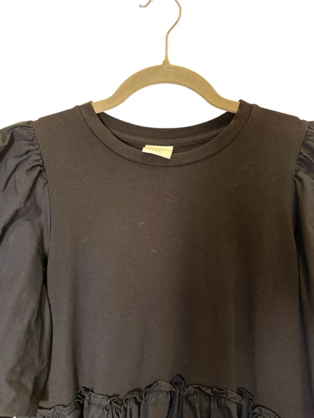 a new day Black Flutter-Sleeve Gathered-Waist Mini Dress sz S
